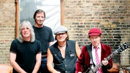 Cliff Williams, Phil Rudd, Brian Johnston and Angus Young of AC/DC. Picture: Guido Karp/ Herald Sun  